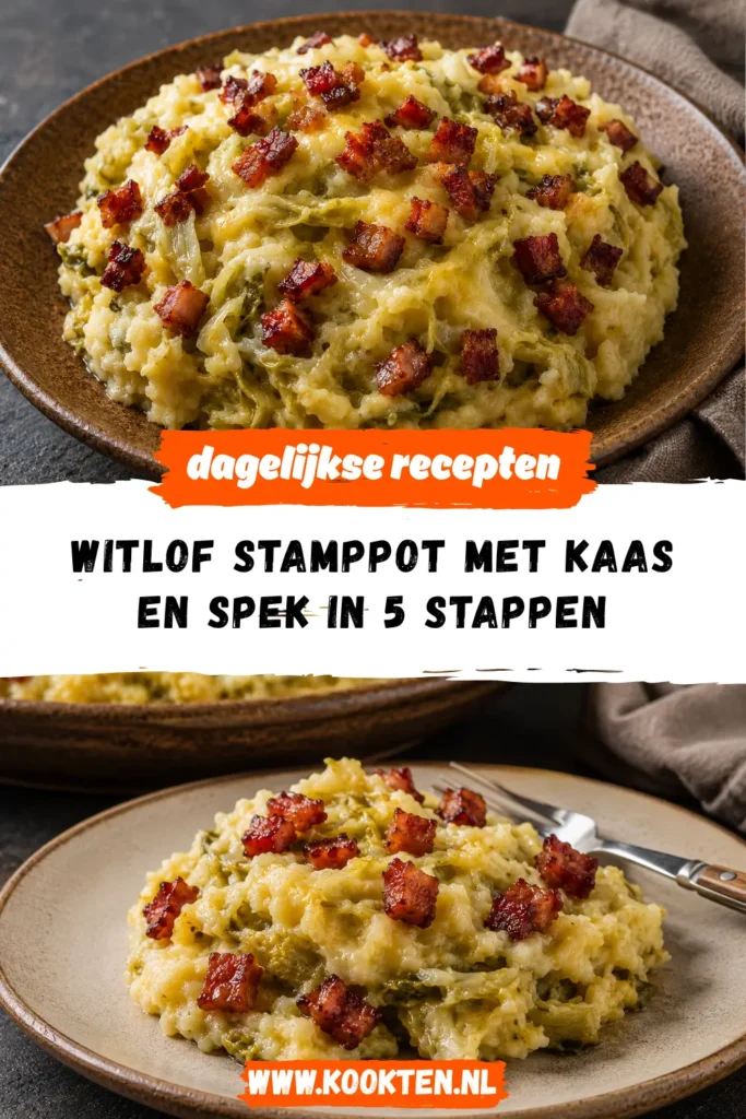 Witlof Stamppot met Kaas en Spek receptfoto van het gerecht