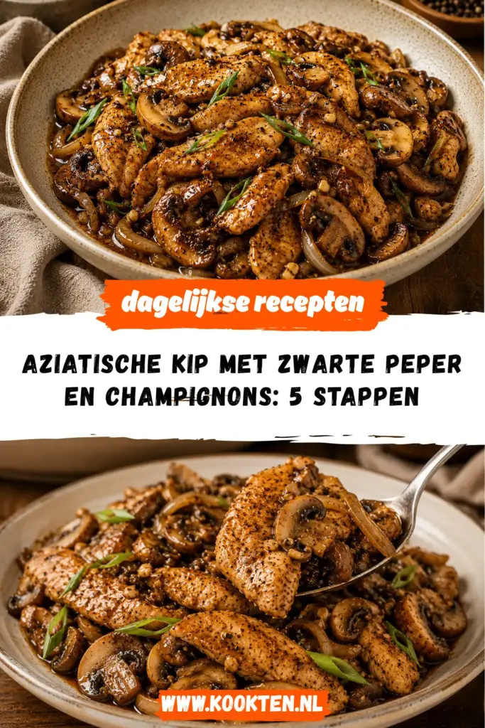 Aziatische Kip met Zwarte Peper en Champignons receptfoto van het gerecht