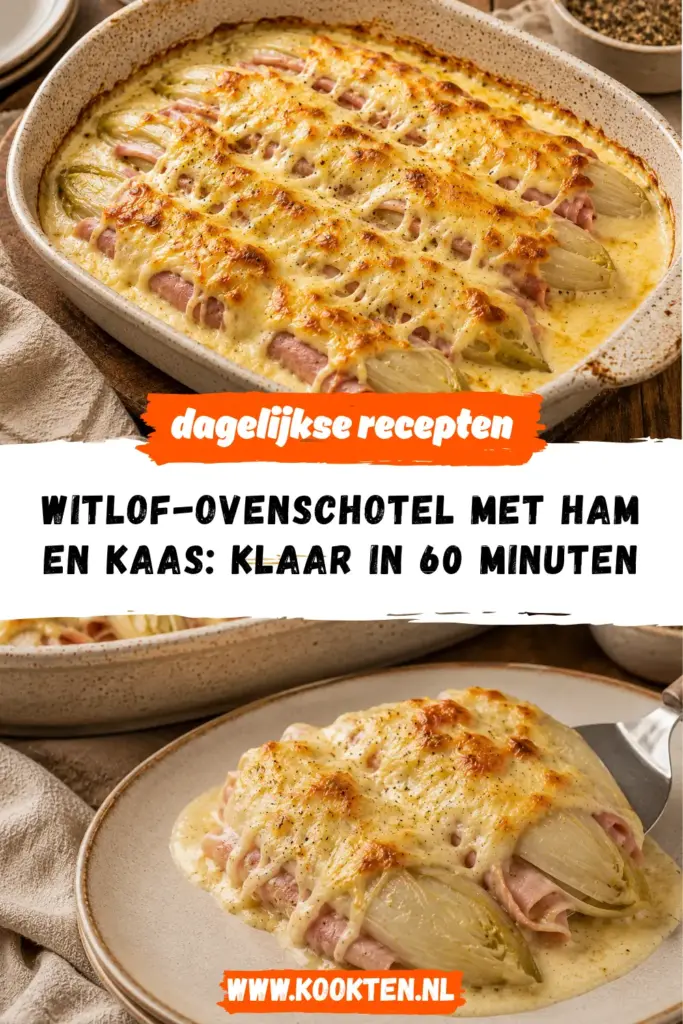 Witlof-ovenschotel met ham en kaas receptfoto van het gerecht