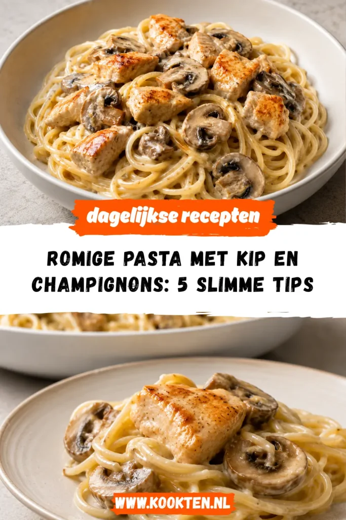 Romige pasta met kip en champignons receptfoto van het gerecht