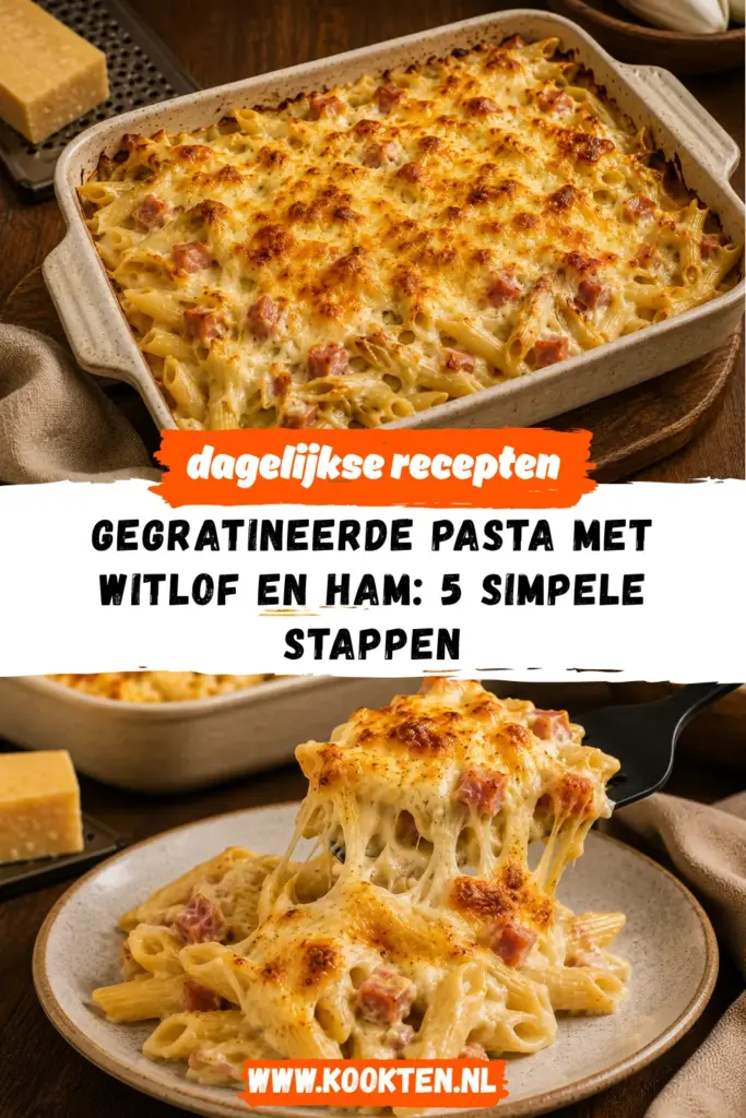 Gegratineerde Pasta met Witlof en Ham receptfoto van het gerecht