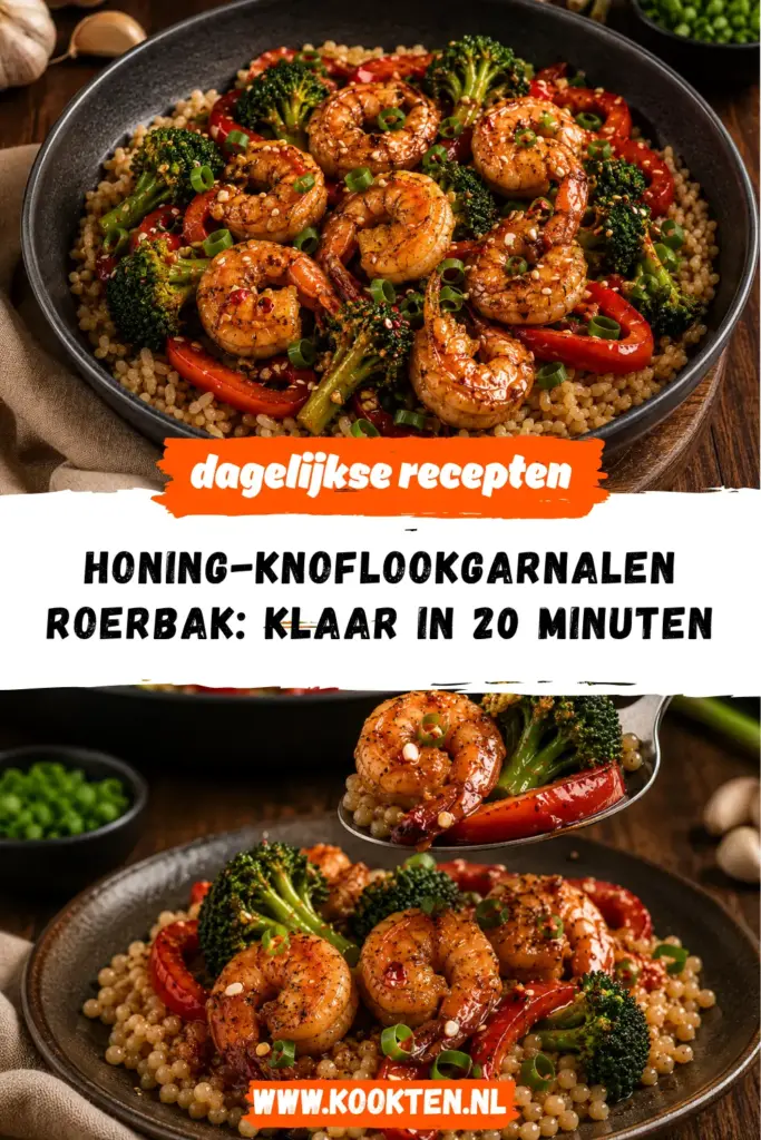 Honing-Knoflookgarnalen Roerbak receptfoto van het gerecht