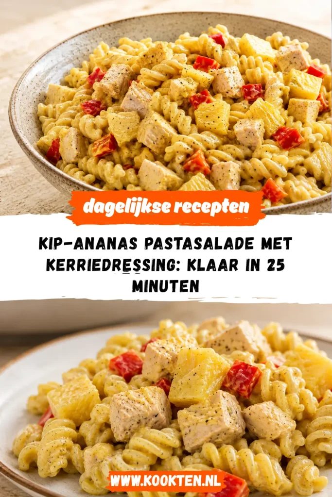 Kip-ananas pastasalade met kerriedressing receptfoto van het gerecht