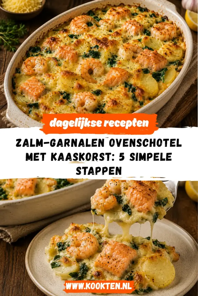 Zalm-Garnalen Ovenschotel met Kaaskorst receptfoto van het gerecht