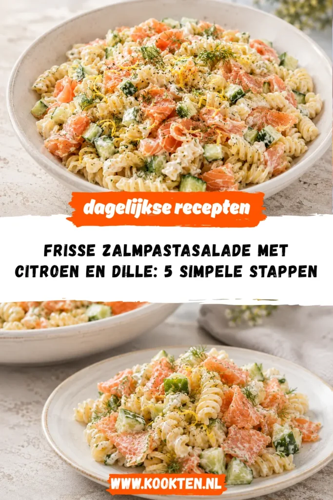 Frisse zalmpastasalade met citroen en dille receptfoto van het gerecht