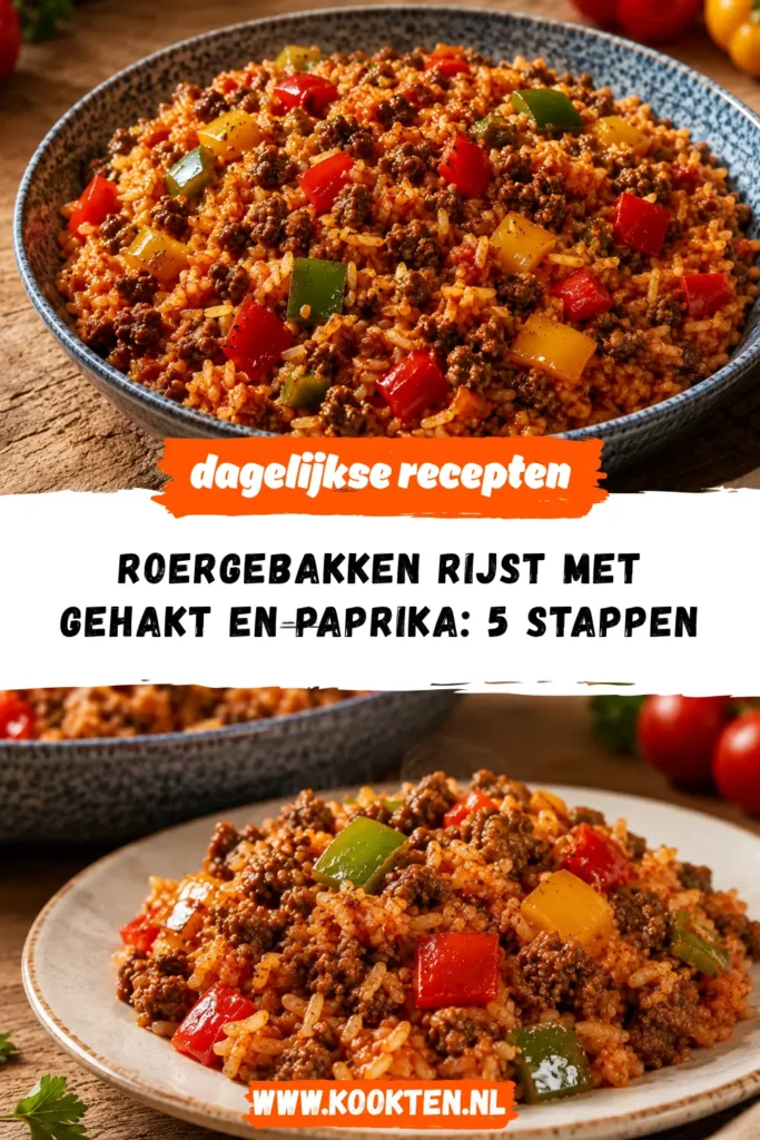 Roergebakken rijst met gehakt en paprika receptfoto van het gerecht