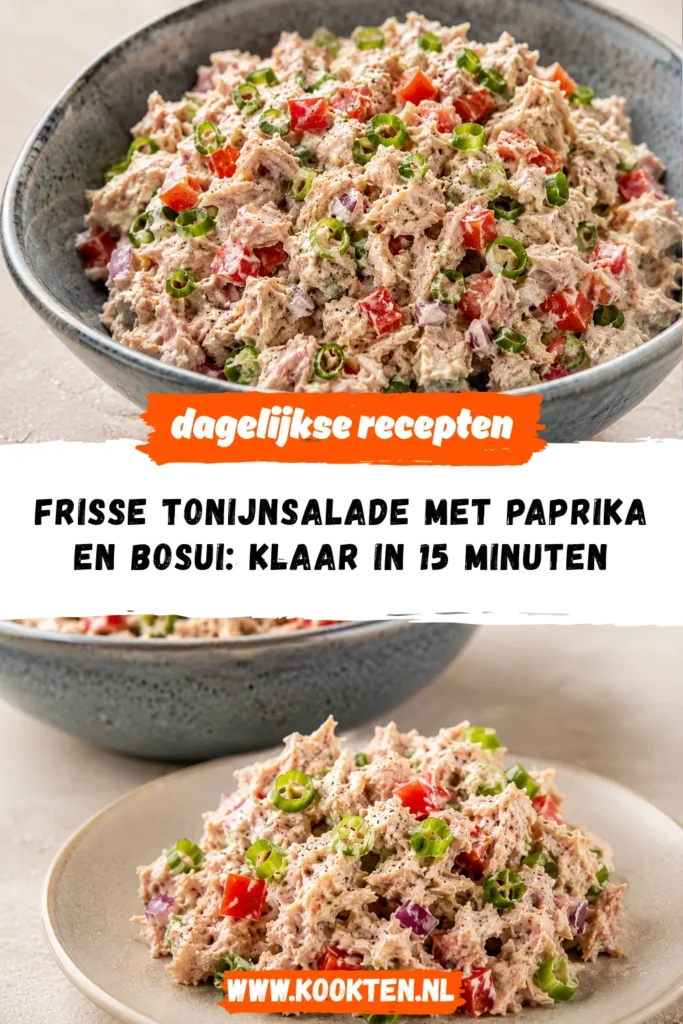 Frisse tonijnsalade met paprika en bosui receptfoto van het gerecht