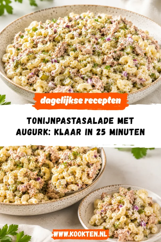 Tonijnpastasalade met augurk receptfoto van het gerecht