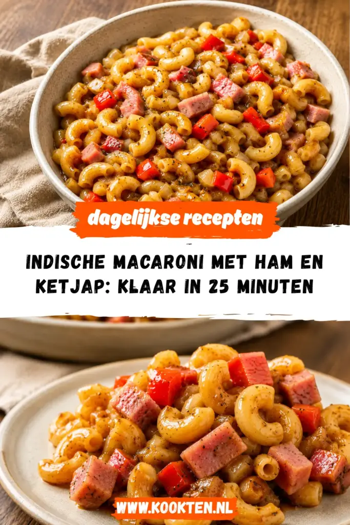 Indische macaroni met ham en ketjap met rode paprika