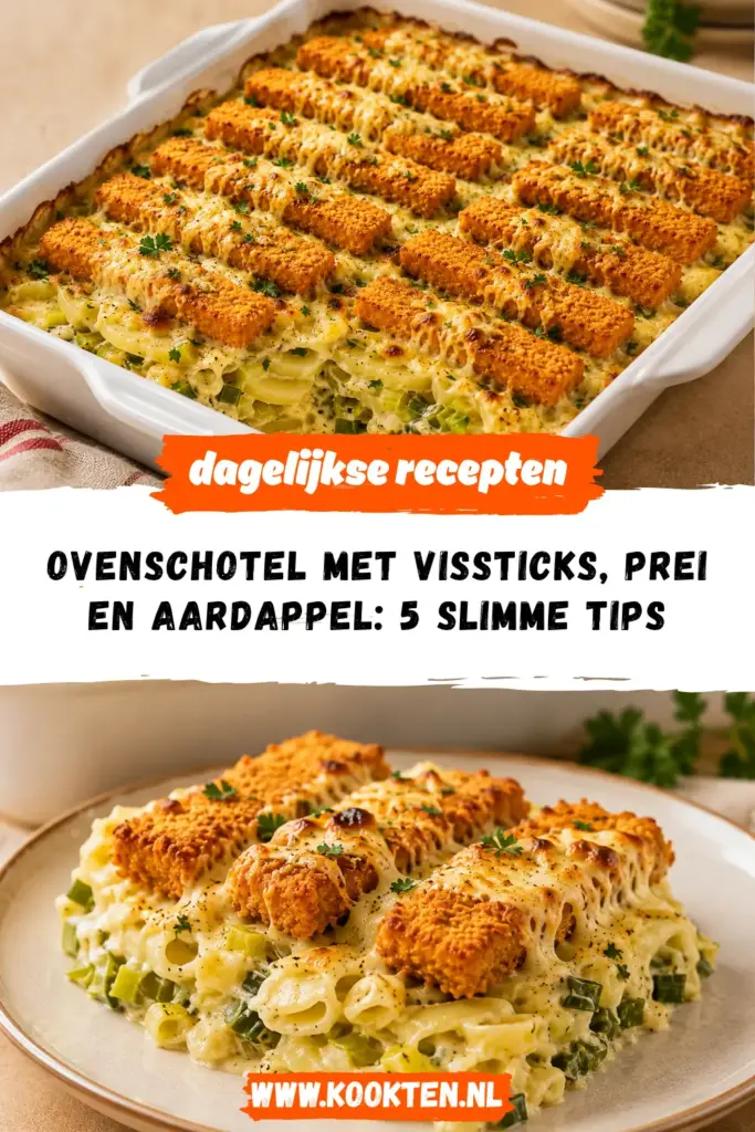 Ovenschotel met vissticks, prei en aardappel receptfoto van het gerecht
