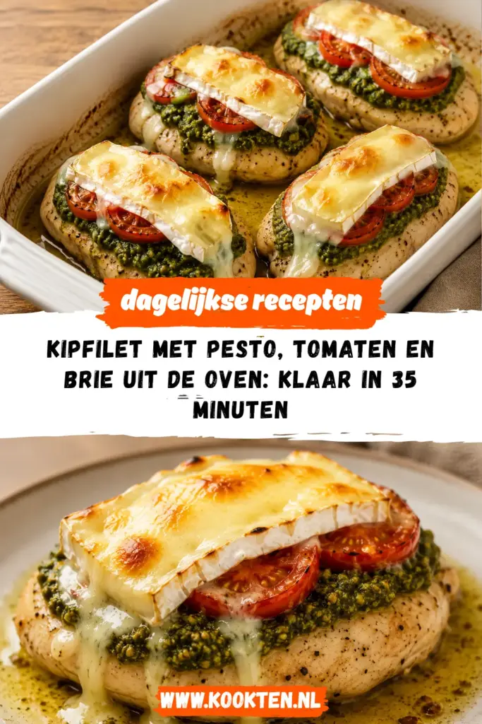 Kipfilet met pesto, tomaten en brie uit de oven receptfoto van het gerecht