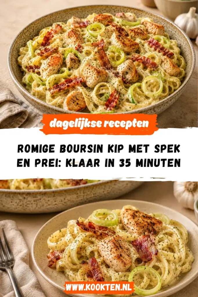 Romige Boursin kip met spek en prei receptfoto van het gerecht