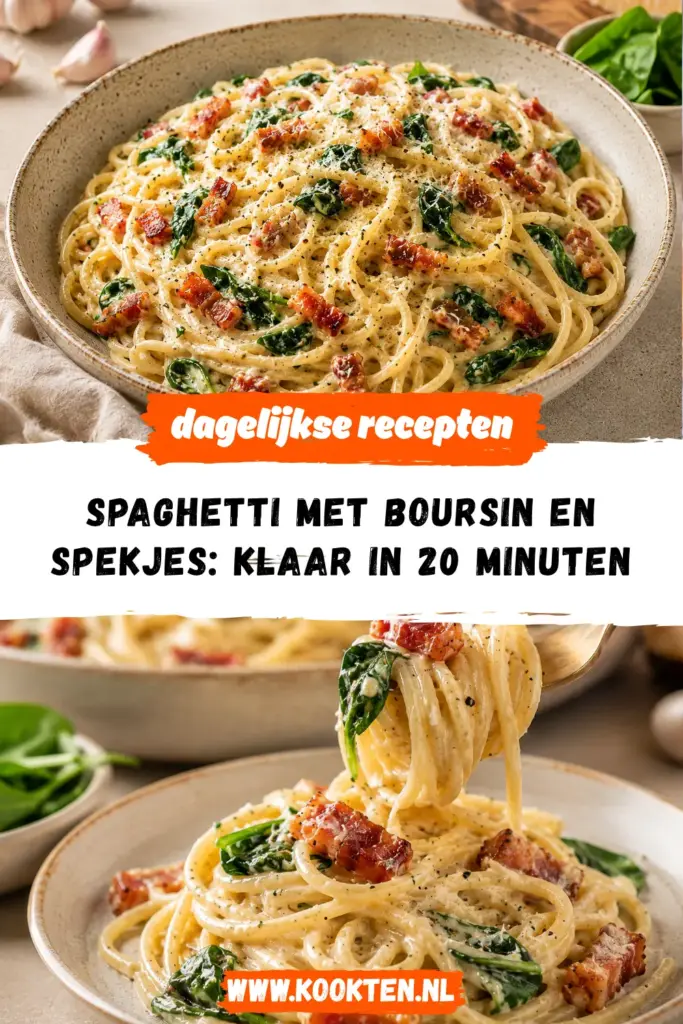 Spaghetti met Boursin en spekjes receptfoto van het gerecht