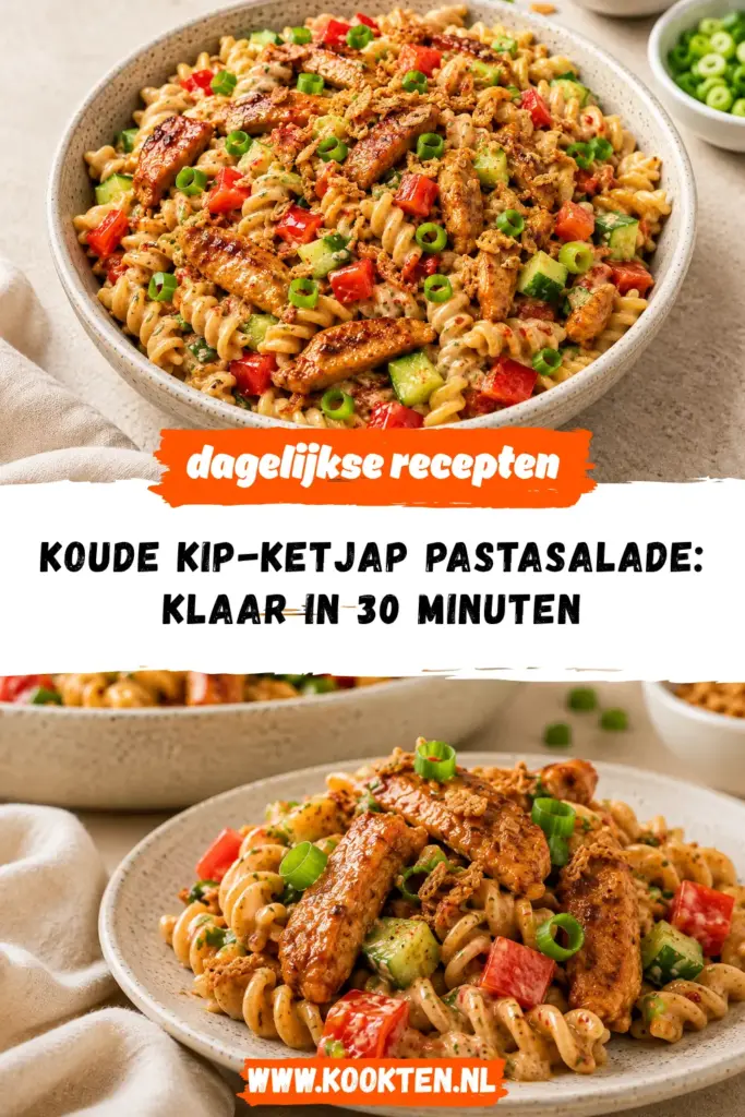 Koude kip-ketjap pastasalade receptfoto van het gerecht