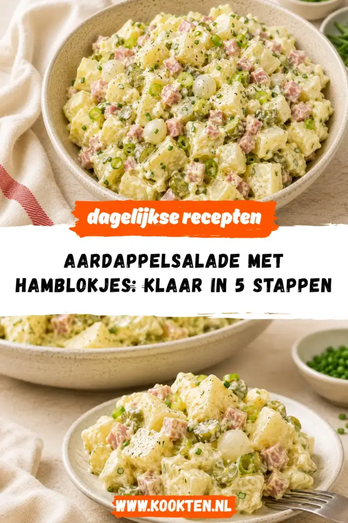 Aardappelsalade met hamblokjes receptfoto van het gerecht