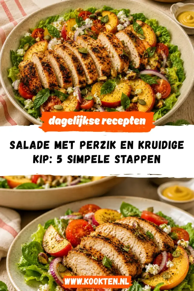 Salade met perzik en kruidige kip receptfoto van het gerecht