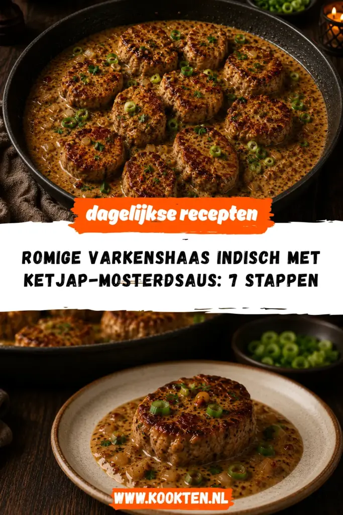 Romige varkenshaas Indisch met ketjap-mosterdsaus receptfoto van het gerecht