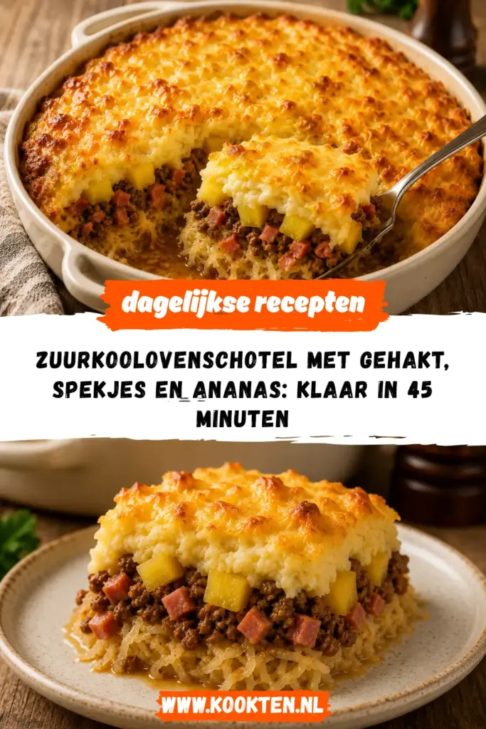 Zuurkoolovenschotel met gehakt, spekjes en ananas uit de oven