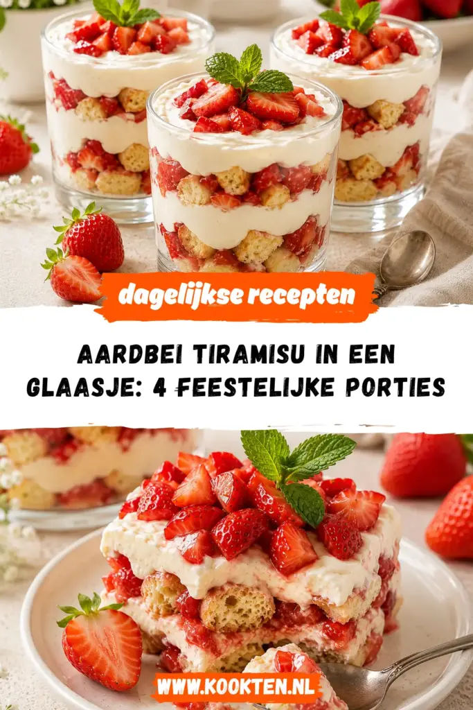 Aardbei tiramisu in een glaasje receptfoto van het gerecht