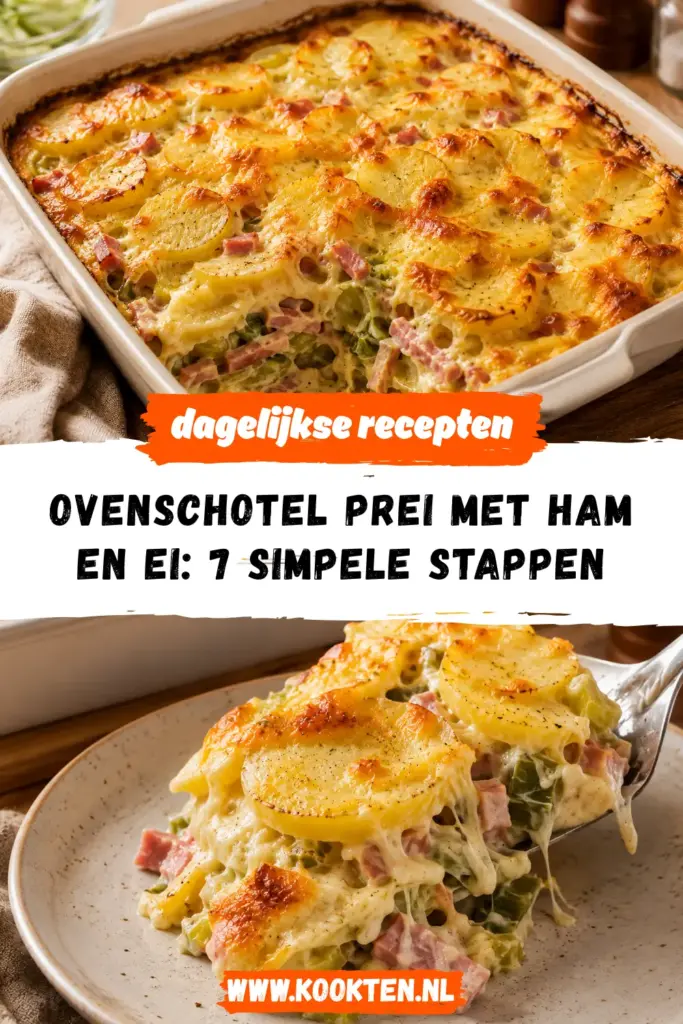 Ovenschotel prei met ham en ei receptfoto van het gerecht