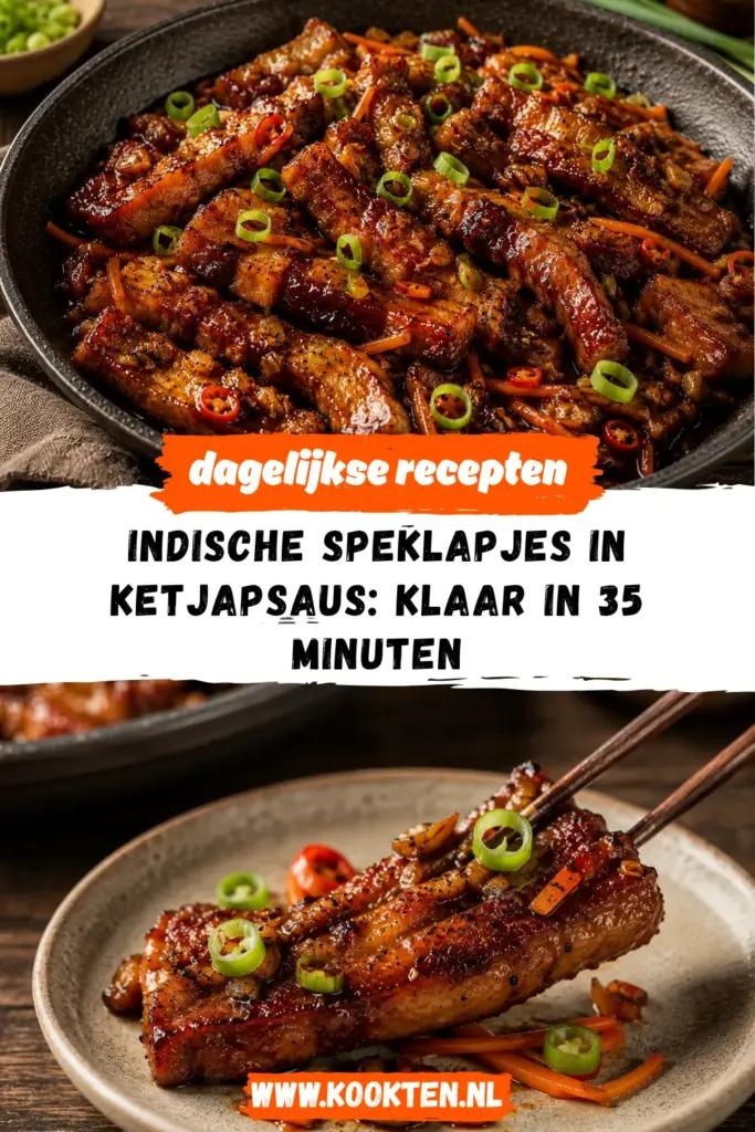 Indische speklapjes in ketjapsaus met rijst en komkommer