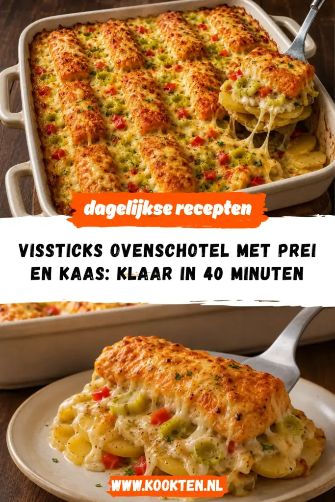 Vissticks ovenschotel met prei en kaas receptfoto van het gerecht