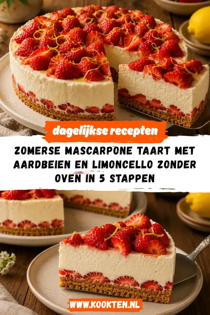 Zomerse Mascarpone Taart met Aardbeien en Limoncello Zonder Oven receptfoto van het gerecht