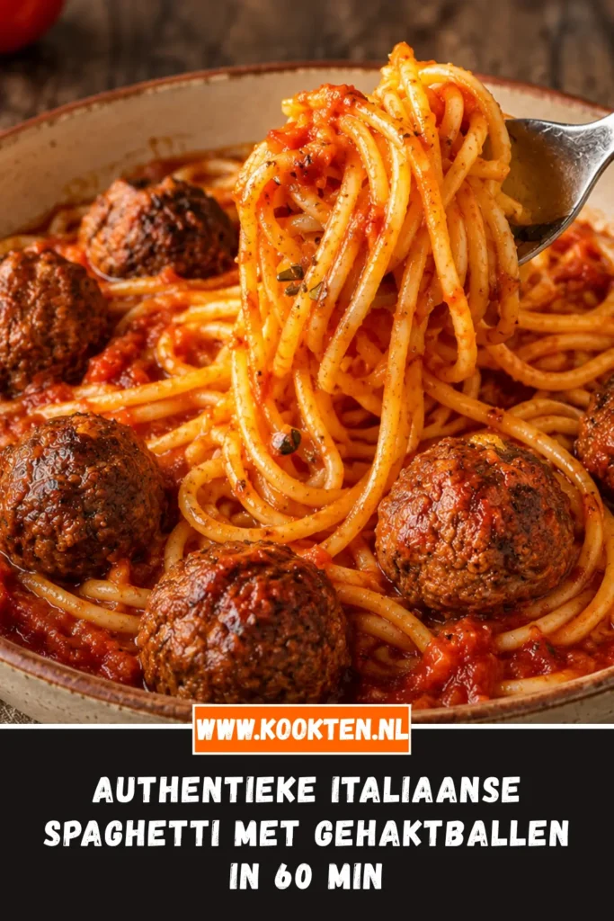 authentieke Italiaanse spaghetti met gehaktballen van dichtbij op het bord