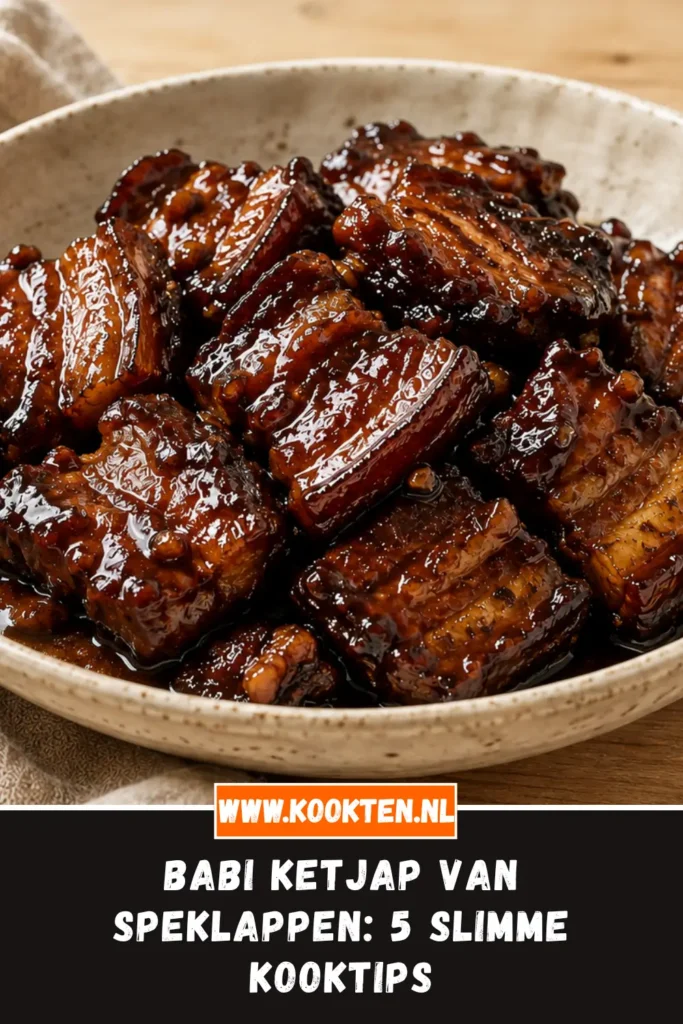 Babi ketjap van speklappen van dichtbij op het bord