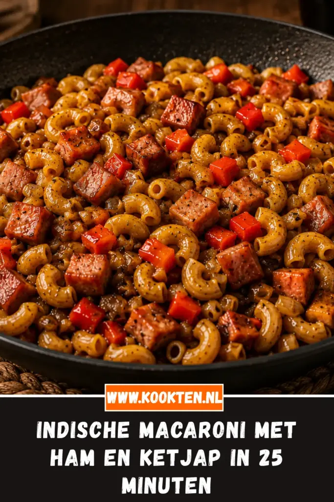Indische Macaroni met Ham en Ketjap in een kom