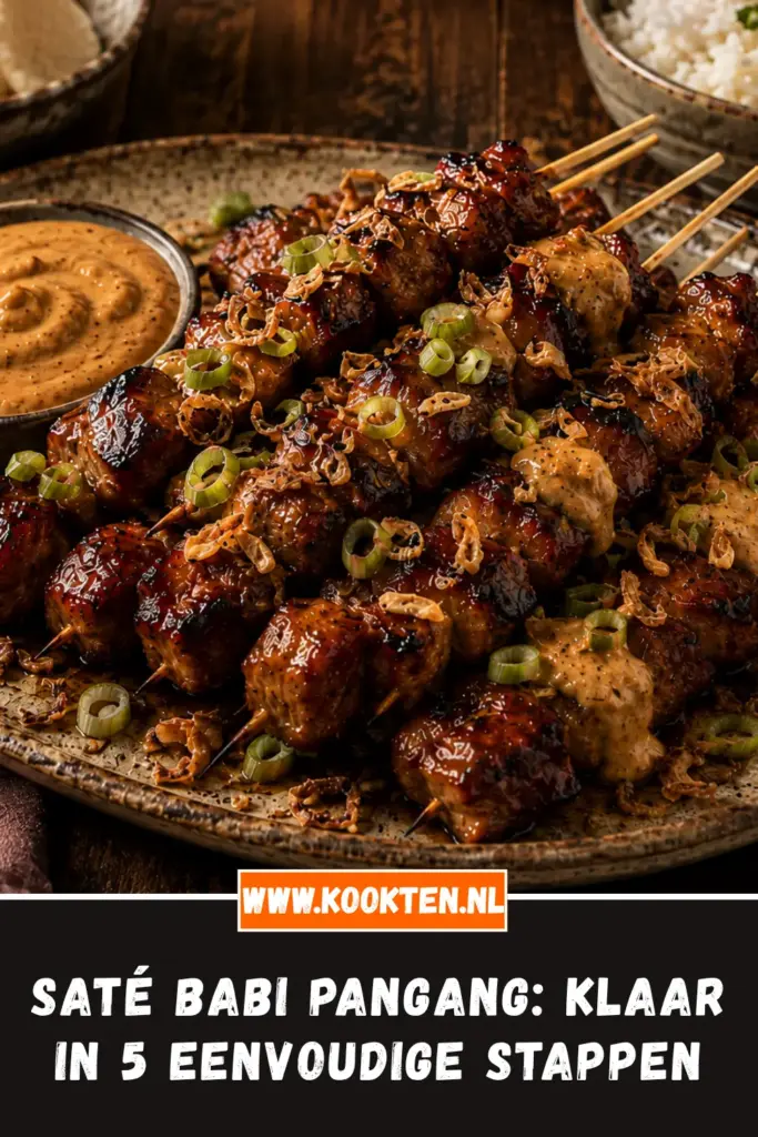 Saté Babi Pangang van dichtbij op het bord
