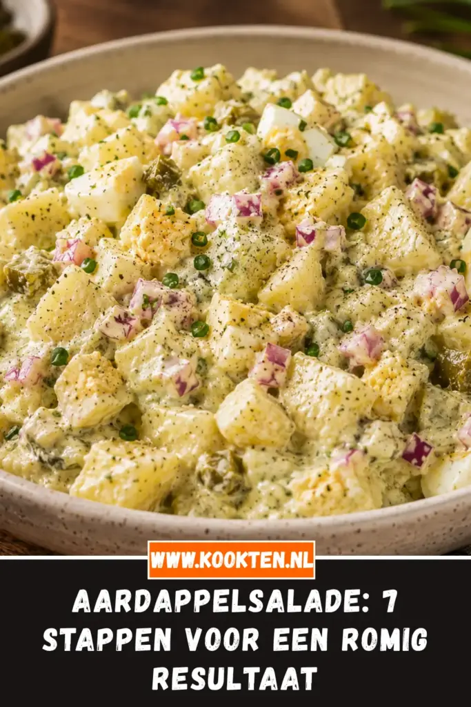 Aardappelsalade met ei, augurk en verse bieslook