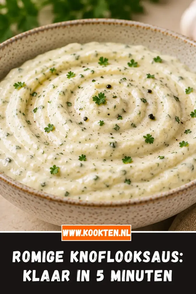 Romige Knoflooksaus van dichtbij op het bord