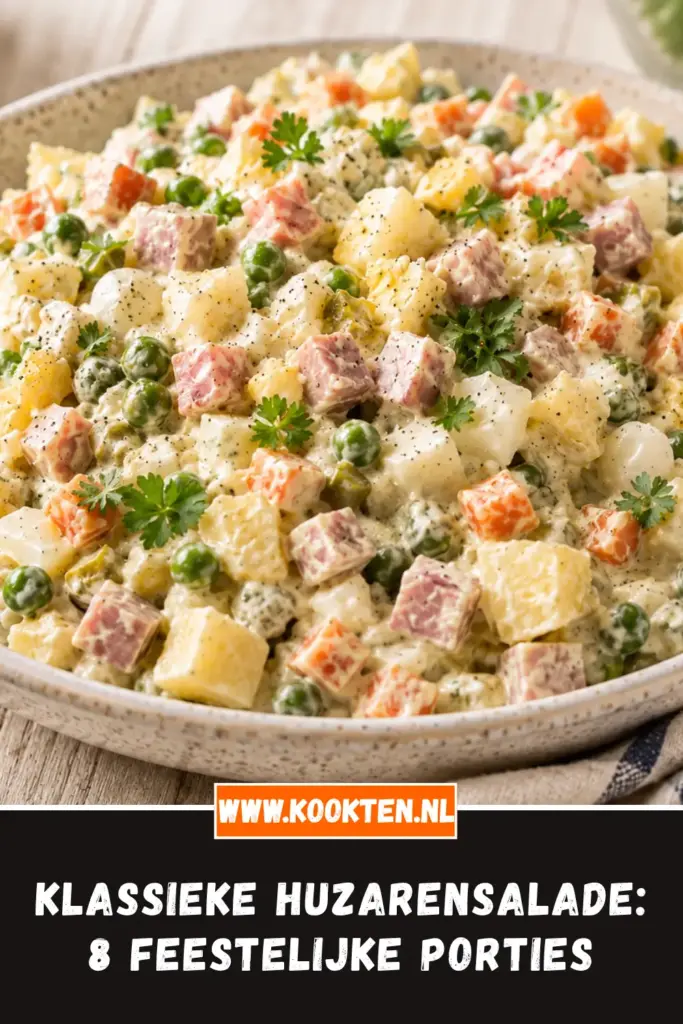 Klassieke Huzarensalade van dichtbij op het bord