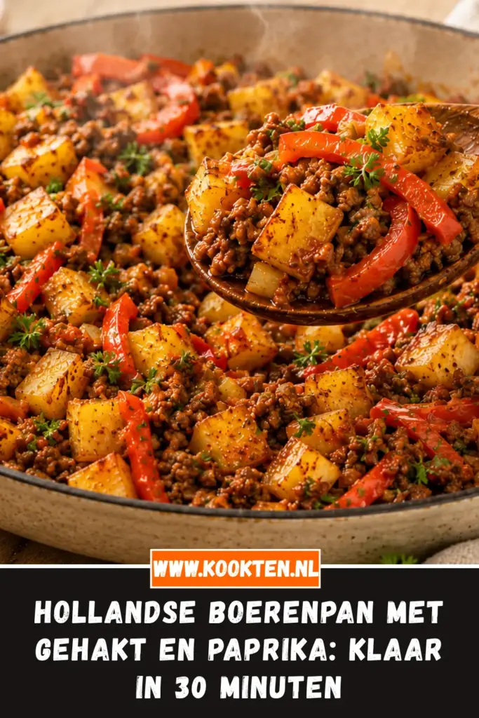 Hollandse Boerenpan met Gehakt en Paprika van dichtbij op het bord