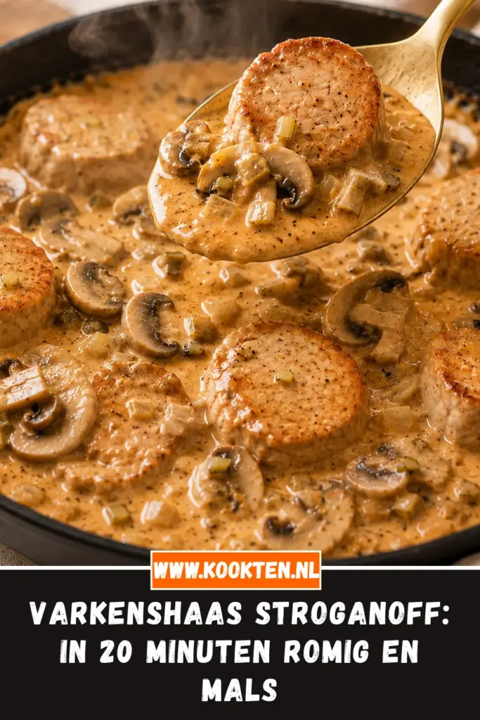 Varkenshaas Stroganoff van dichtbij op het bord