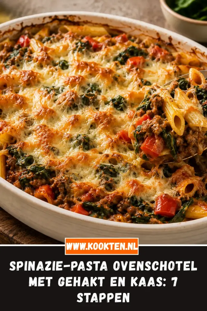 Spinazie-pasta ovenschotel met gehakt en kaas uit de oven