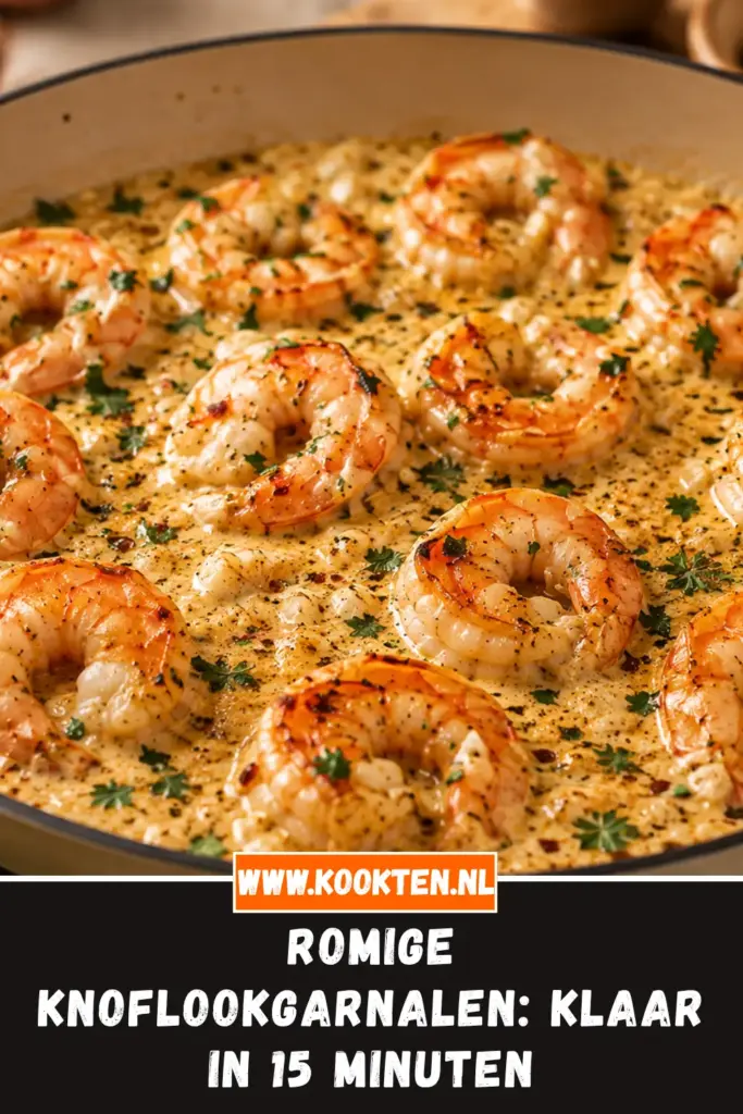 Romige Knoflookgarnalen van dichtbij op het bord