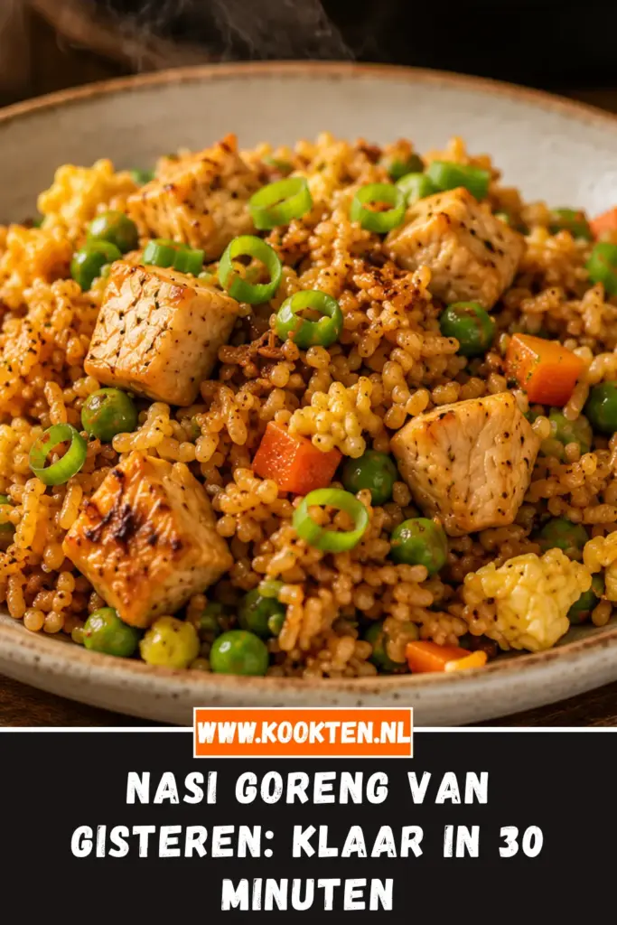 Nasi Goreng van Gisteren van dichtbij op het bord