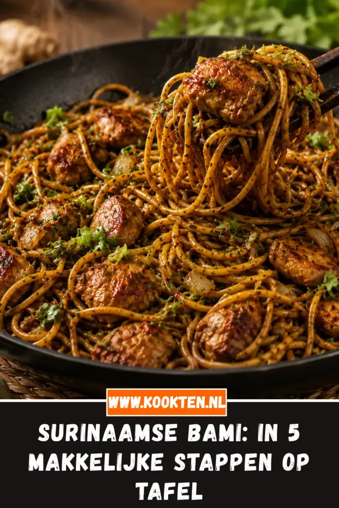 Surinaamse Bami van dichtbij op het bord