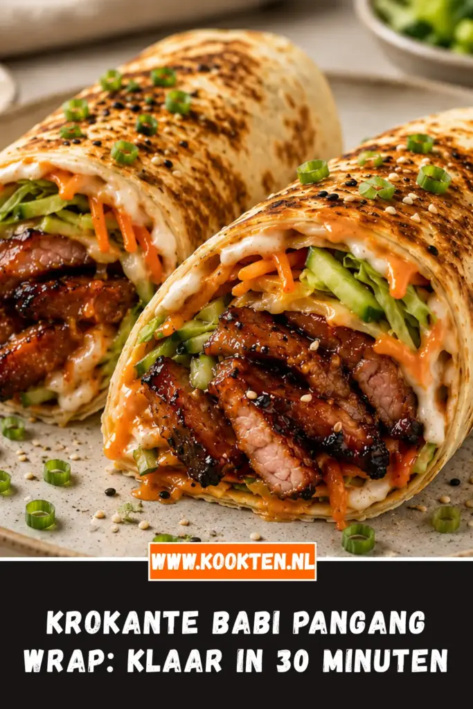 Krokante Babi Pangang Wrap met sticky varkensvlees en frisse groenten