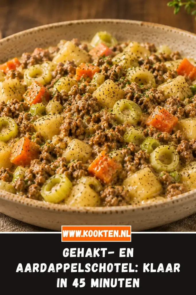 Gehakt- en Aardappelschotel van dichtbij op het bord