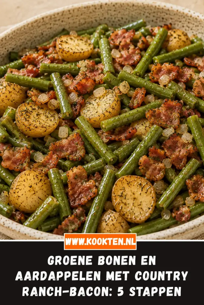 Groene Bonen en Aardappelen met Country Ranch-Bacon in een koekenpan