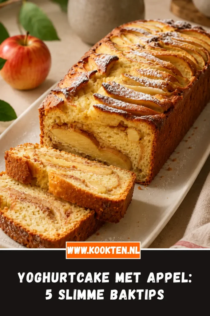 Yoghurtcake met appel van dichtbij op het bord