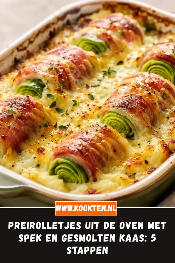 Preirolletjes uit de oven met spek en gesmolten kaas van dichtbij op het bord