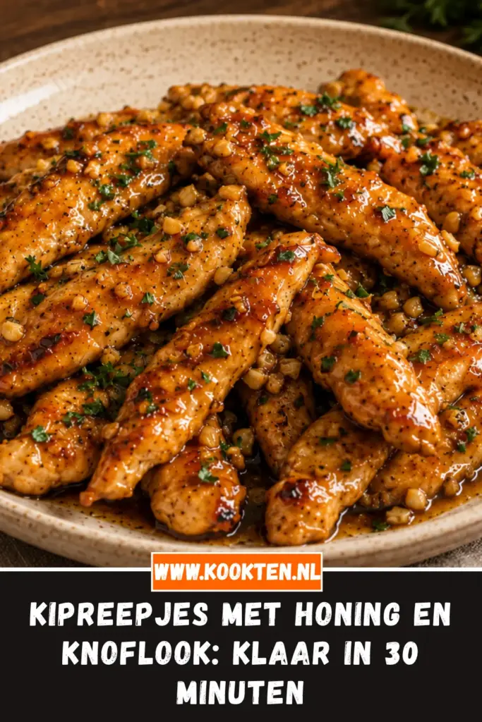Kipreepjes met Honing en Knoflook in een koekenpan