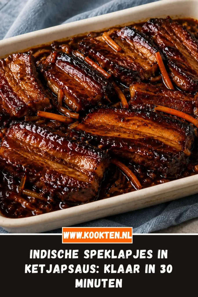 Indische speklapjes in ketjapsaus van dichtbij op het bord