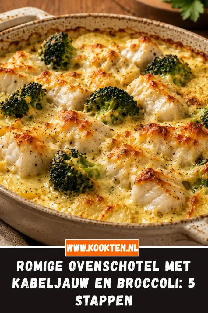 Romige Ovenschotel met Kabeljauw en Broccoli van dichtbij op het bord