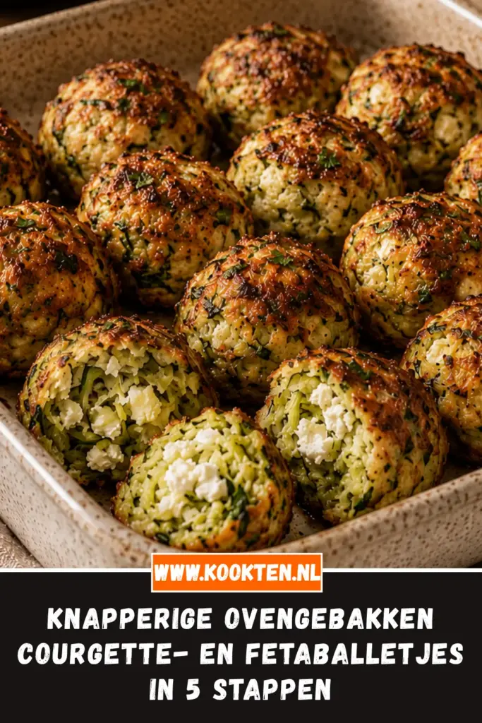 Knapperige Ovengebakken Courgette- en Fetaballetjes van dichtbij op het bord