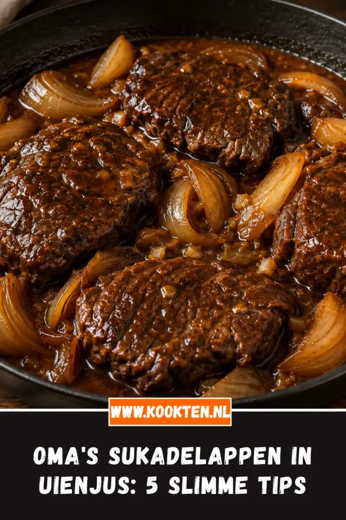Oma's Sukadelappen in Uienjus van dichtbij op het bord